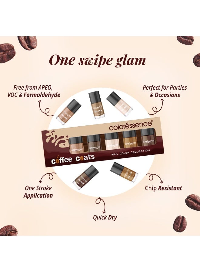 Coloressence Coffee Coats Nail Paint Kit for Women  Nail Polish Remover, Set of 5 | Quick Dry and Chip Resistant Nail Paints - Image 4
